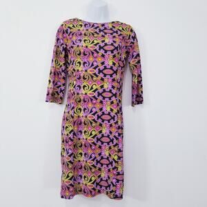 Jude Connally Geometric Abstract Multi Colored Psychedelic Sheath Dress Funky